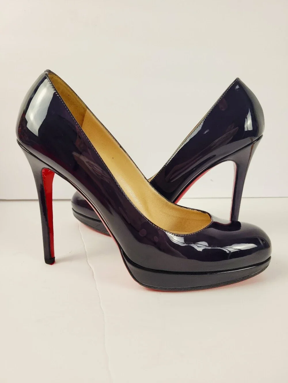 Christian Louboutin navy Patent Leather Platform Pumps with Red Soles - Picture 2 of 13